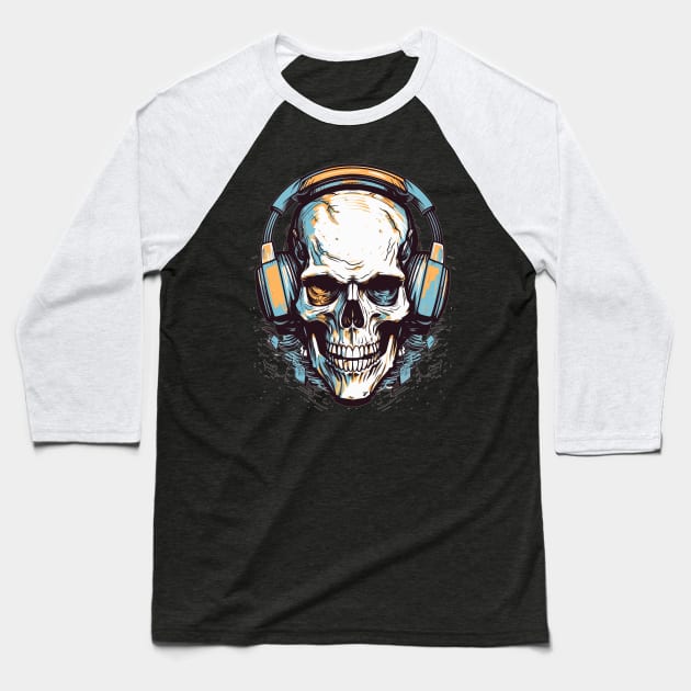 Skull with headphones Baseball T-Shirt by RosaliArt